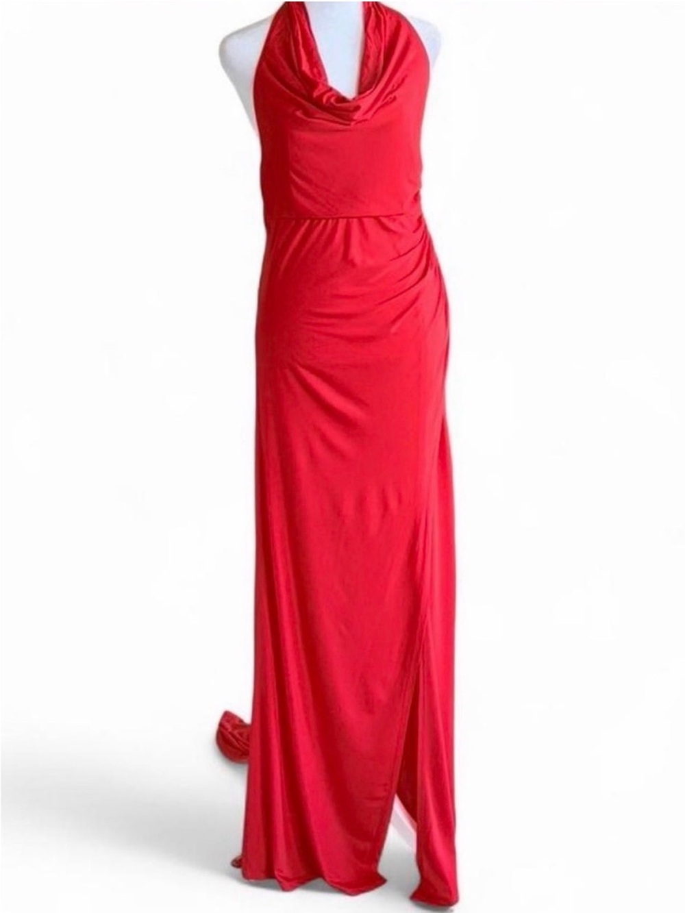 STAUD Red One-Shoulder Halter Gown with Thigh Slit - Picture 4 of 8
